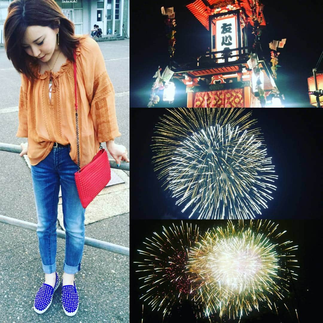 里美ゆりあのインスタグラム：「諏訪湖と片貝花火大会行ってきたよ♪ #諏訪湖花火大会#片貝花火大会#4尺玉#3尺玉#4万発#感動#日本三大#ｶﾘｶﾘﾁｰｽﾞ#美味しい#ルブタン」