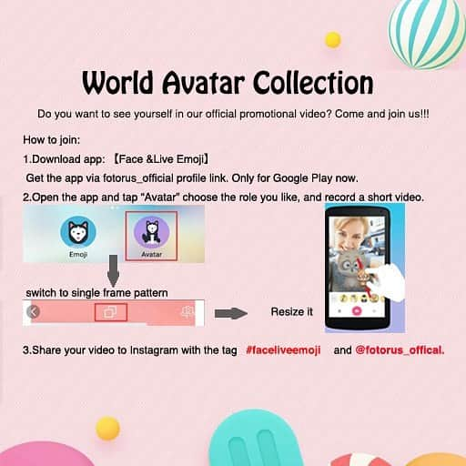 FotoRusのインスタグラム：「👦World Avatar Collection👧🏻 👵🏻👩🏿👳🏼‍♀️👳🏽👮🏾‍♀️👶🏾👨🏻👲🙇👼🏻 Dear IG friends😘 Our company Fotoable is going to shoot an official promotional video for our new app 🎉【Face &Live Emoji】🎉. We hereby collect video clips here. Users who participate in our activity will have the chance to appear in Face &Live Emoji’s official promotional video～ Check how to join on the picture❤️ Don't forget to 🎉#faceliveemoji 🎉and @fotorus_official when upload your post. Have fun！😘」