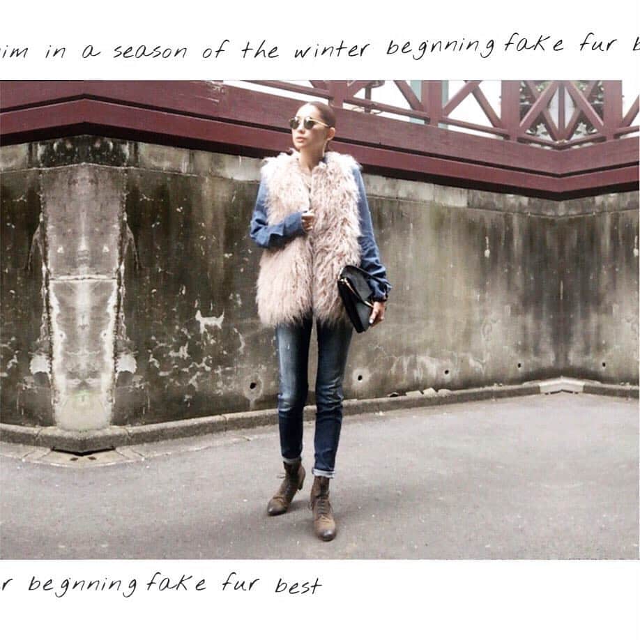 のインスタグラム：「ふぁーcoordinate🐑 #furbest…#6#beautyandyouth #shortboots…#garbo#alca #denimondenim#autumn #today#fashion#wear#ootd #chisacoordinate#松永ちさと」