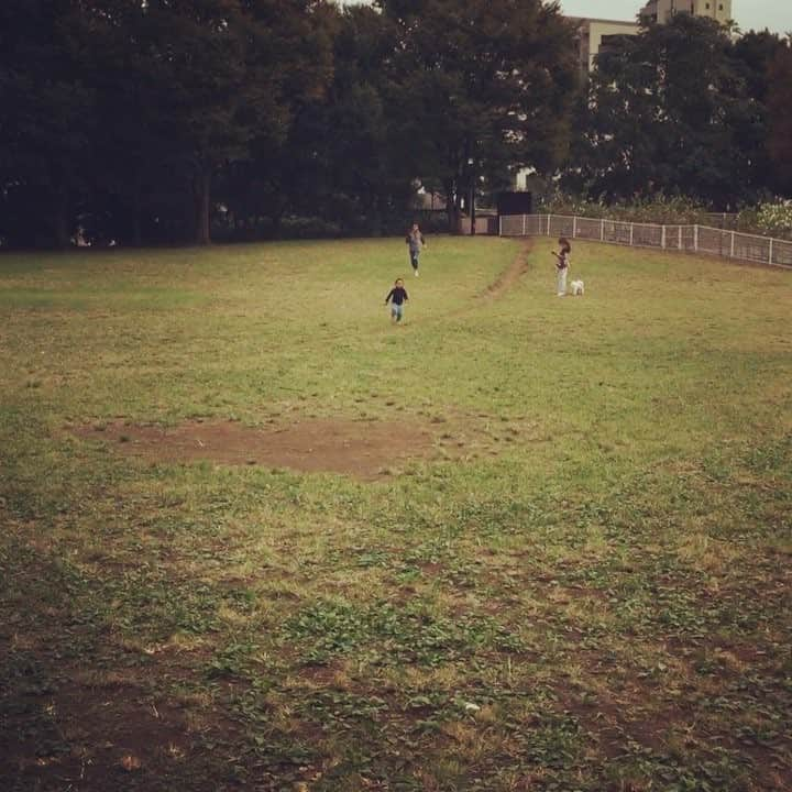 大迫あゆみのインスタグラム：「本日のトレーニング。からの親子喧嘩。 #砧公園 #徒競走 #親子喧嘩」