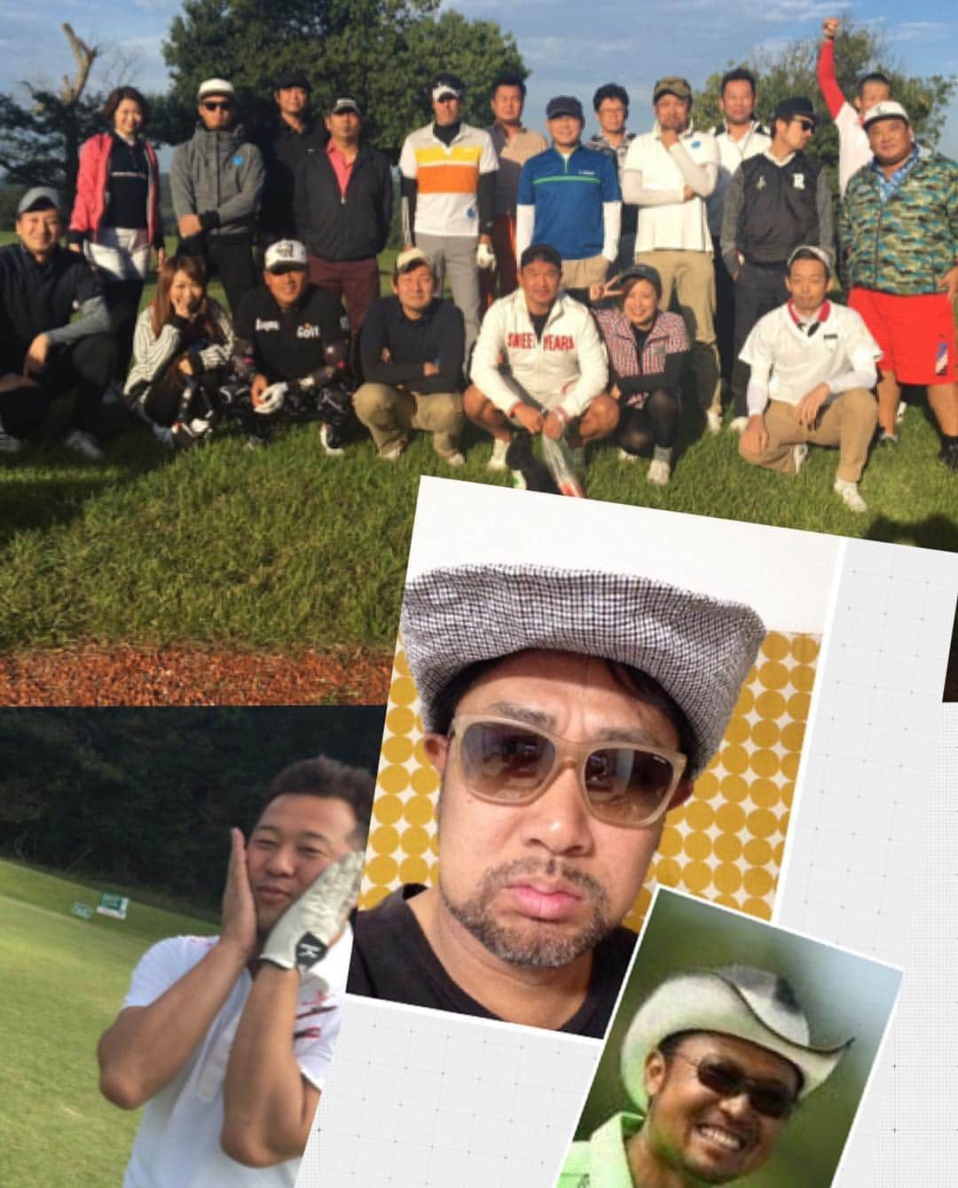 大西宏明のインスタグラム：「あからさまBAR 紀之定正行主催ゴルフコンペ 「第８回 穴入れ部」  天気もよく‼️打ち上げのグループLINEに送られてきた写真で笑顔になりました(^○^) #ゴルフコンペ  #あからさまbar  #もつ鍋play  #鳥焼きさじ  #焼鳥愛之助  #calm #SUNS #ease  #笑ぎゅう  #梅の湯  #梅さんがやっぱり晋呉 #片山晋呉そっくり」