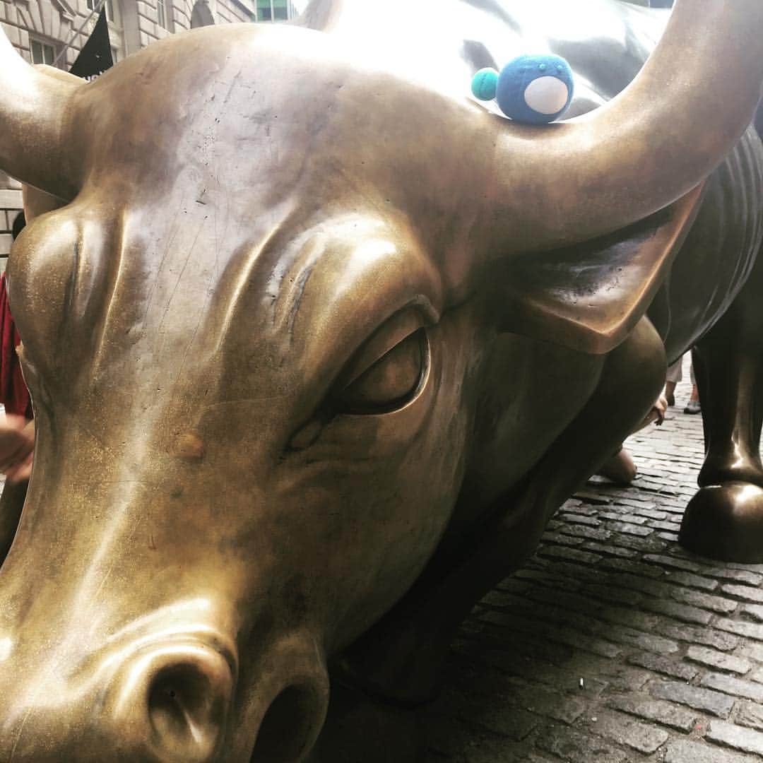 ROU [ルー]のインスタグラム：「まだまだ、市場の先行きは不透明。 # #chargingbullはNYウォールストリートの象徴 #ブルは実は金融用語 #正確にはブル・マーケット  #newyork #newyorkstockexchange #theo #rou」