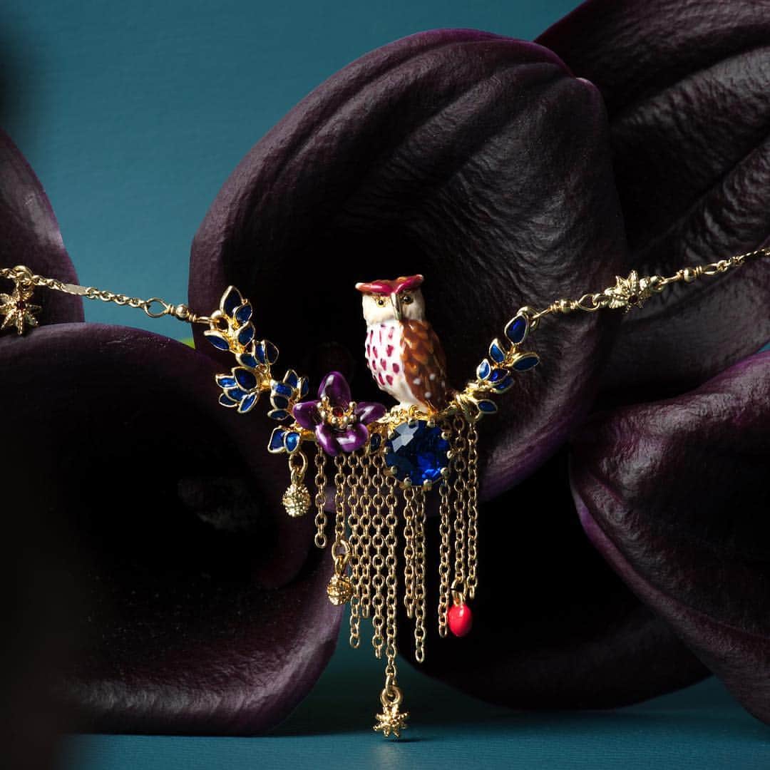 のインスタグラム：「The owl of "Clarté Nocturne" wish you a nice Halloween day ! 🌚🌝 #jewelry #owl #flowers #halloween #lesnereidesparis」
