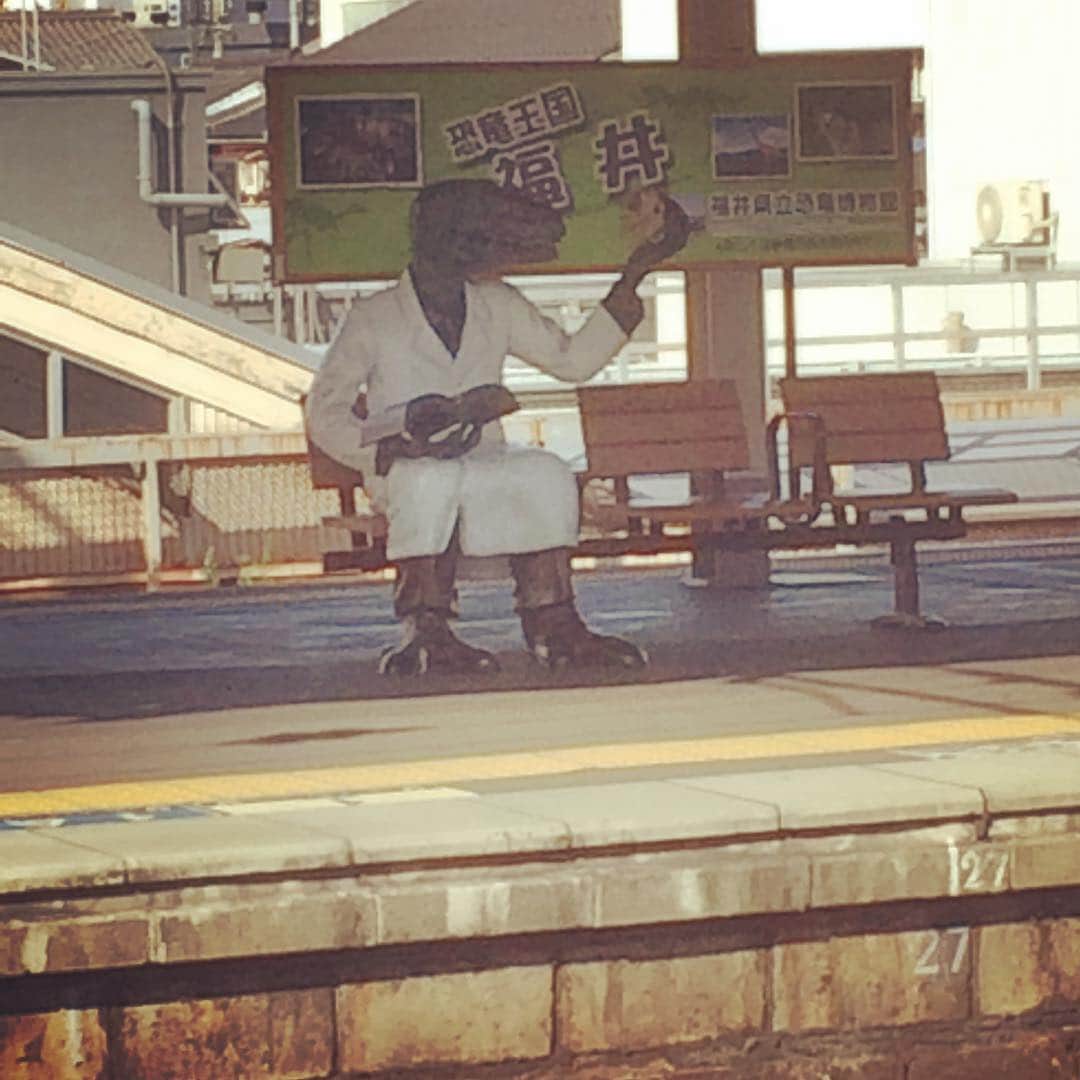 のインスタグラム：「かなりびっくりしました😂😂😂 #敦賀駅のホームで恐竜の像」