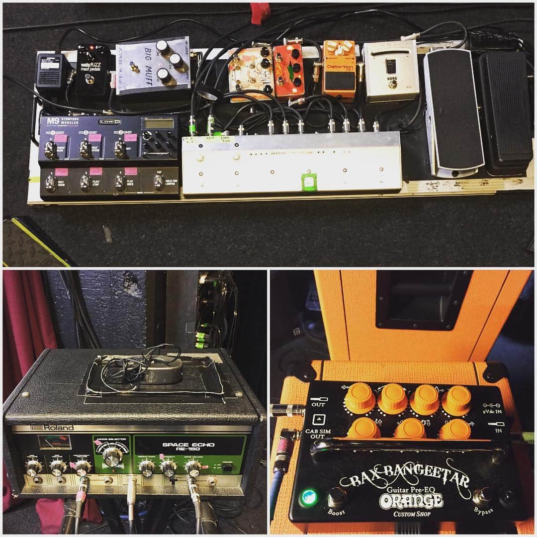 BORISさんのインスタグラム写真 - (BORISInstagram)「WATA's Pedal board on this tour.  Roland Tape Echo RE-150, Ekko616(Malekko Heavy Industry), Cry Baby(Vox), Eanieball Volume Pedal, KORG DT-10 Tuner, Boss DS-1, Super Duper(Z-VEX), SHIVA(Dwarf Craft Devises), Big Muff(ELK), Wata Fuzz(M.A.S.F.Pedal), Line6 M9, 8 Loop/Switcher (Custum made by S.P.I.), Jim dunlop Expression Pedal, “Distro” Tiny Power Distributer(One Control), Orange Bax Banggeetar Pre-EQ @korgofficial #spaceecho #roland @orangeamplifiers @masf_pedals #masf @voxamplification @ernieball #boss @zvexeffects @dwarfcraft @official_line6 #elk #bigmuff #soulpowerinstruments @soulpower @jimdunlopusa @onecontrolusa @ninevolt @ninevoltshop @ehxnyc #borisheavyrocks #pedalboard #fuzz #wah #delay #looperpedal」11月20日 23時12分 - borisdronevil