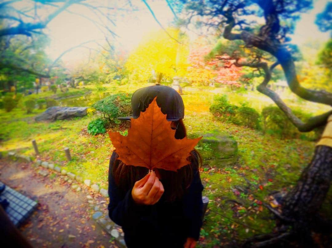 木村真野のインスタグラム：「でっかいもみじの葉っぱ発見🍁  #mayasaya #まやさや #マヤサヤ #Hibiyapark #日比谷公園 #love #happy #happyday #friends #ぽかぽか #Duras #bluck #fashion #デュラス #黒コート #new #rayban #newera #cap #秋の思い出 #食欲の秋 #Gopro #Goprojp #もみじ」