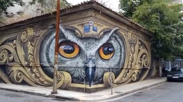 Art Collective Magazineのインスタグラム：「Awesome via @illustratedmonthly - Details of 'Knowledge Speaks - Wisdom Listens' #mural in #Athens by @wd_wilddrawing」