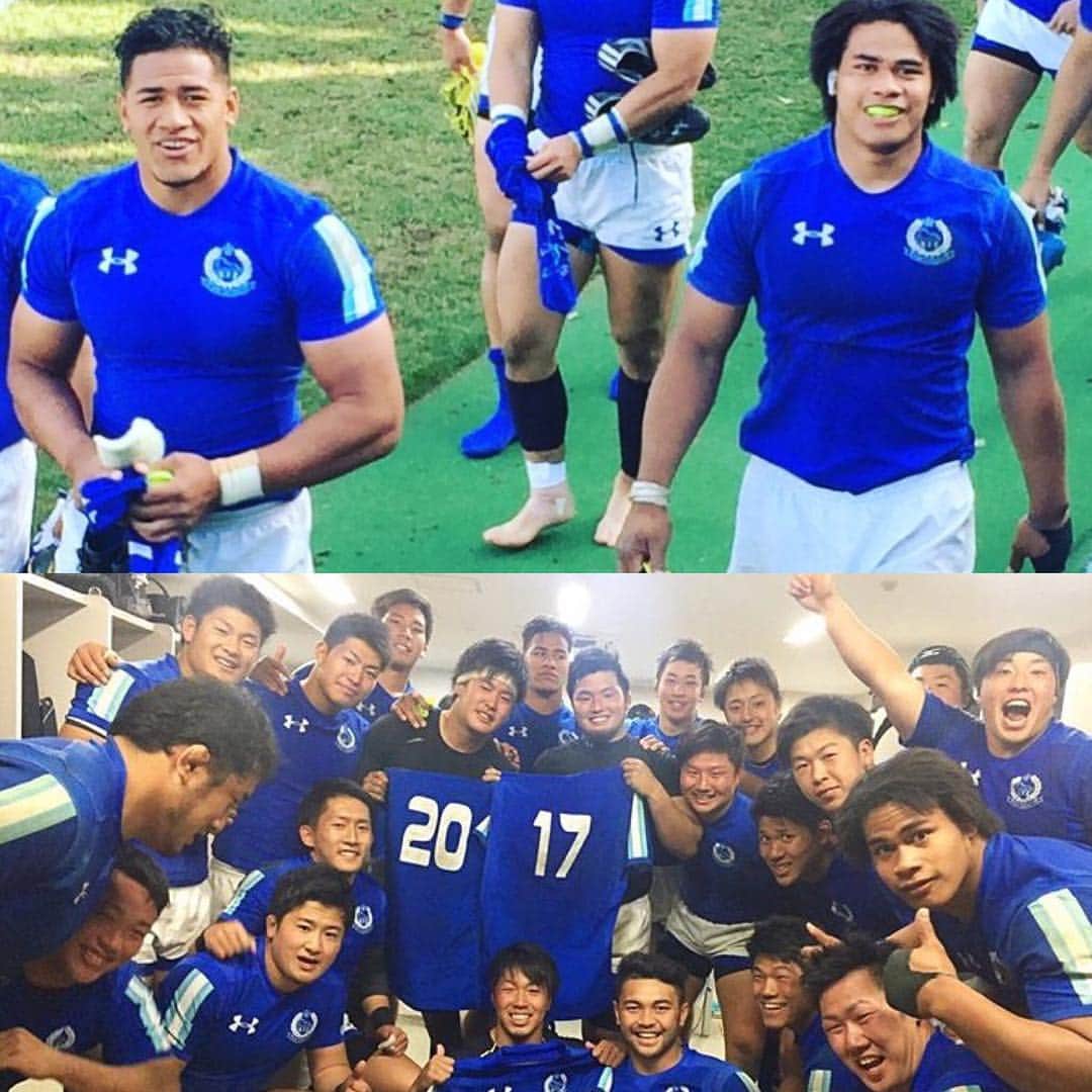 アタアタ・モエアキオラのインスタグラム：「On To the Next Thank you for your support & Happy Birth Day to my Toko @tevitatatafu  同志社に勝つことが出来ました。たくさんの応援ありがとうございました。決勝戦もOne Teamで頑張ります。 ゴリ5トライ誕生日おめでとう🎂」