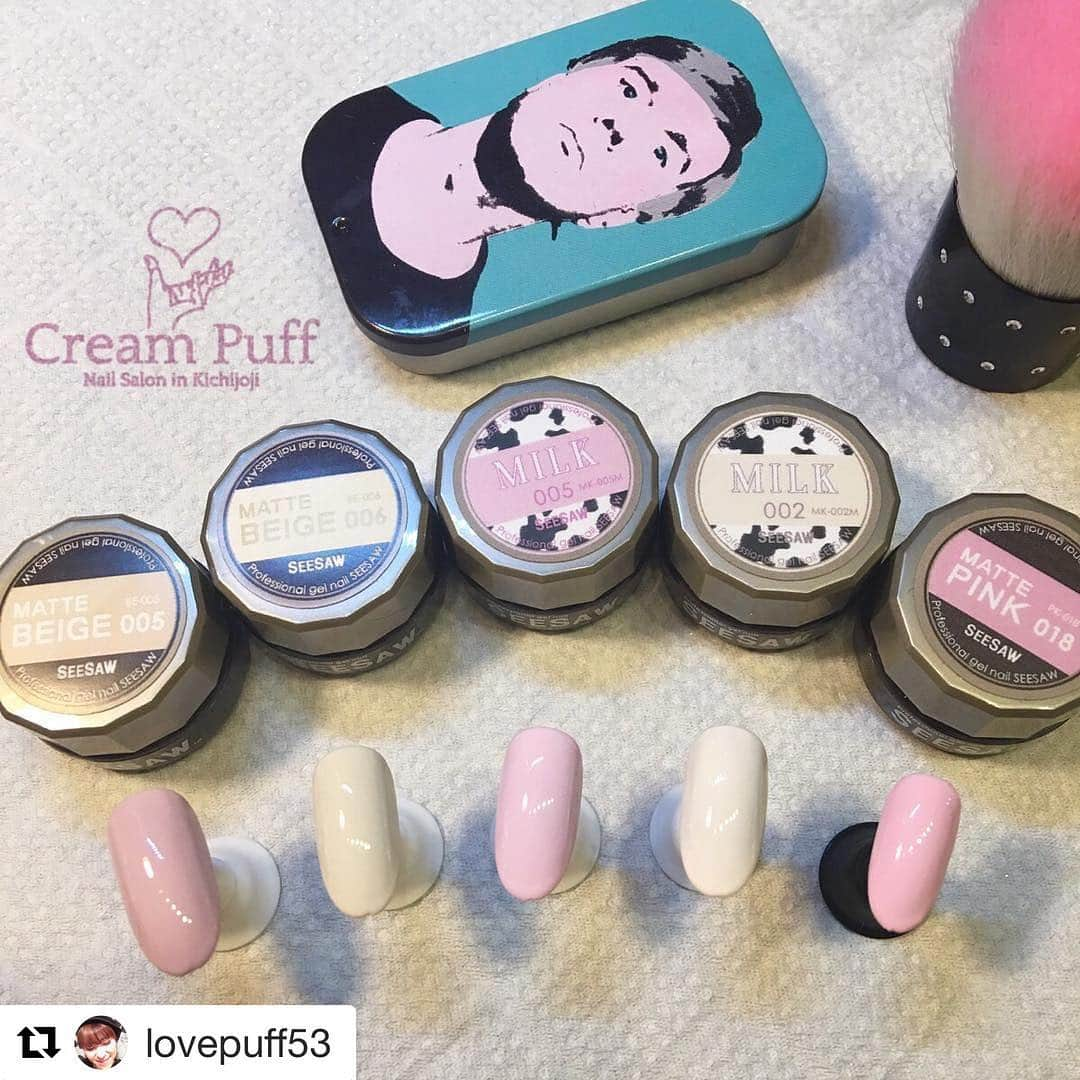 seesawgel_officialのインスタグラム：「吉祥寺ネイルサロンcreampuffのmika先生にご紹介して頂きました🐝🐝🐝💓#Repost @lovepuff53 with @repostapp ・・・ - ピンクとミルクカラーの合わせも可愛い💕 - 春先の指先にぴったりなSEESAWジェルの絶妙カラー🌸 - もうすでに春が待ち遠しい😆🙌🏻 寒いの飽きた〜〜💦 - - #吉祥寺ネイルサロンcreampuff #ネイル #ネイルアート #Naildesign #ネイルデザイン #ジェルネイル #Gel #色 #色あわせ #Color #Seesaw #ピンク #Pink#seesawgel」