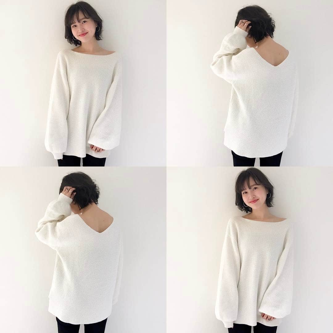 Moeka Horisakiのインスタグラム：「. 2017/1/15(sun) last styling☺︎☺︎☺︎ . 最後の日に着る服は このニットって決めてた☺️💕 . . #kastane#kastane_ootd#ootd #kastane横浜店#lumine#yokohama #white#2017ss#spring」