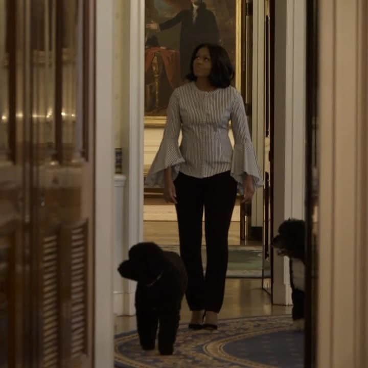 ミシェル・オバマのインスタグラム：「Taking it in on one last walk through the People's House. 🙋🏽🐶🐶🇺🇸」