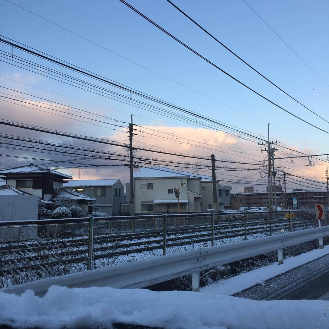 坂田将人のインスタグラム：「こちらはだいぶ積もっております。 #大渋滞 #かれこれ20〜30分車止まっとる #都市高通行止め  #何時に筑後着くのだろうか？」