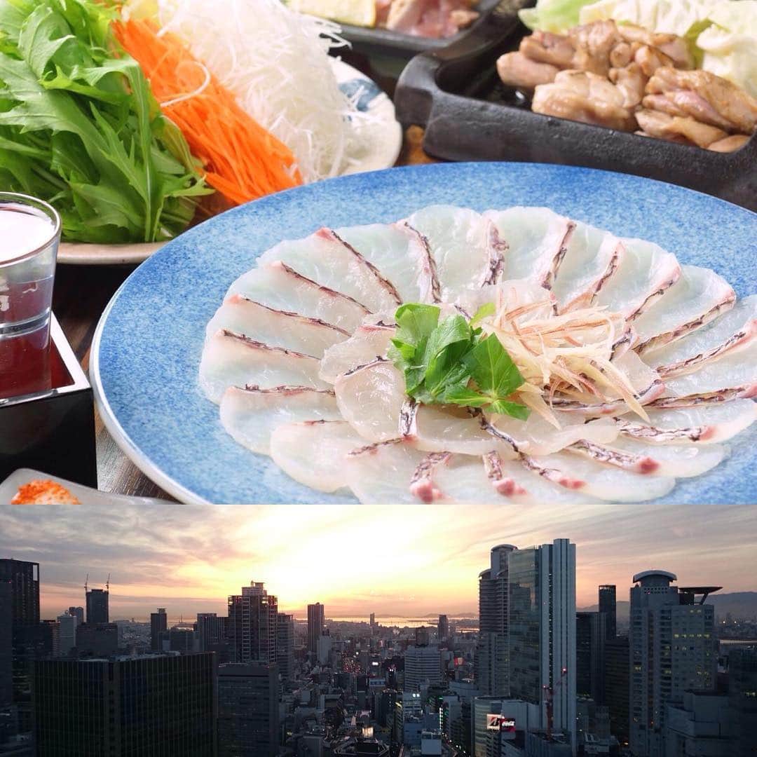 夜景 個室 菜華-梅田店-のインスタグラム：「菜華の新メニュー⭐️ 鯛しゃぶ✖︎夜景のコラボレーション！  #菜華 #大阪駅前第3ビル  #梅田 #夜景 #鯛しゃぶ  #しゃぶしゃぶ #居酒屋 #食べたい #お腹空いた #umeda #nightview #shabushabu」