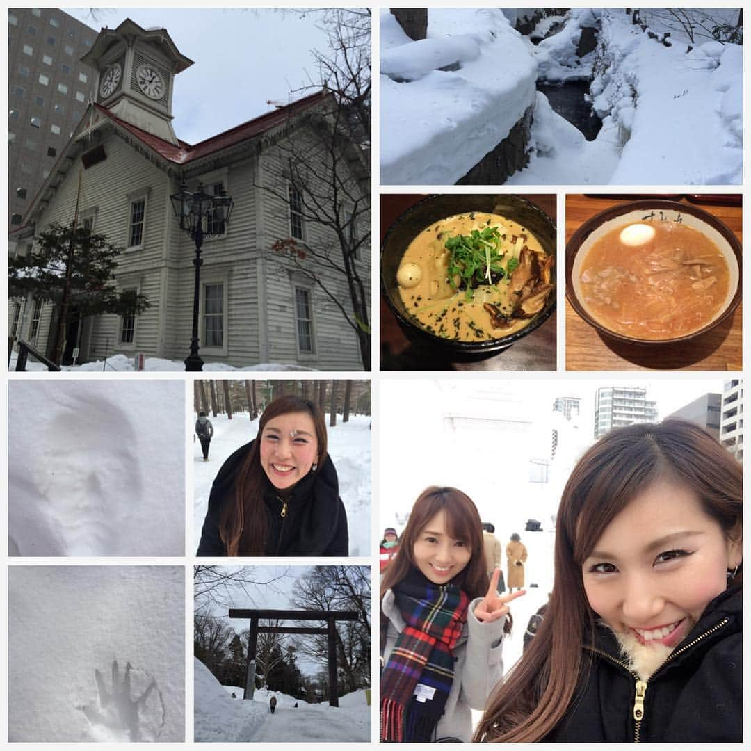 岡村真依さんのインスタグラム写真 - (岡村真依Instagram)「雪まつり満喫したょ⛄️❄️ 神社にも行けて💖雪で遊んで💖 楽しかったぁ〜(*＞∇＜)ﾉ  味噌ラーメン🍜スープカレー👳おいしかったぁ😋🍴💕 時計台も見れたょん🕐✨✨ #sapporo #hokkaido #japan #trip #snowfestival #hadgreattime #札幌雪まつり #snow #soupcurry #misoramen #スープカレー #yellow #味噌ラーメン #すみれ #時計台 #北海道神社 #開拓神社 #shrine #パワースポット #powerspot #powercharge #energycharge #雪に顔付けて #顔型 #手形 つくったょ〜 #吹雪かれて #寒いのに楽しかった #雪景色」2月8日 1時39分 - maimai_maai