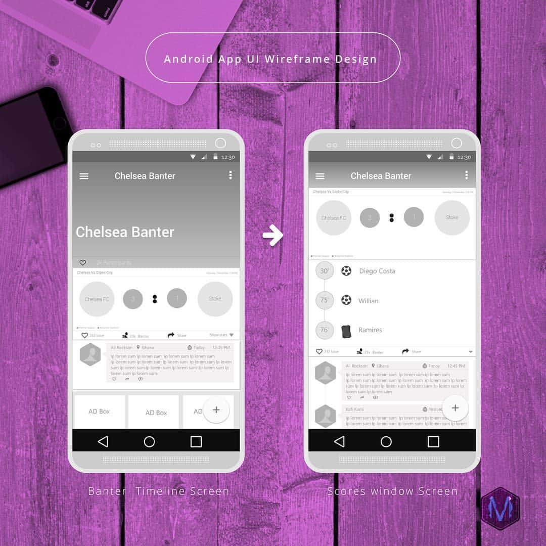 Mockups Interactiveのインスタグラム：「Android UI Wireframe smartphone  Design -  Banter timeline screen 📱✒️✍🏿️✏️📐🏳️‍🌈📏🖋#miworx #uidesign #uxdesign  #uirefram  #design #interface #userinterface #userexperience #ux #webdesign #graphic #graphics #graphicdesign #pixel #webdesigner #uidesign #creative #color #vector #flatdesign #app #art #artwork #illustration #icon #7daysof #artisitic #portfolio」