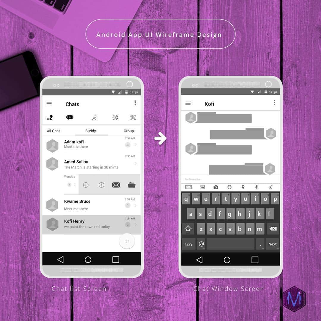 Mockups Interactiveのインスタグラム：「Android UI Wireframe smartphone  Design -  Chat List screen -📱🖋✍🏿️✏️📐🏳️‍🌈📏✒️#miworx #uidesign #uxdesign  #uirefram  #design #interface #userinterface #userexperience #ux #webdesign #graphic #graphics #graphicdesign #pixel #webdesigner #uidesign #creative #color #vector #flatdesign #app #art #artwork #illustration #icon #7daysof #artisitic #portfolio」