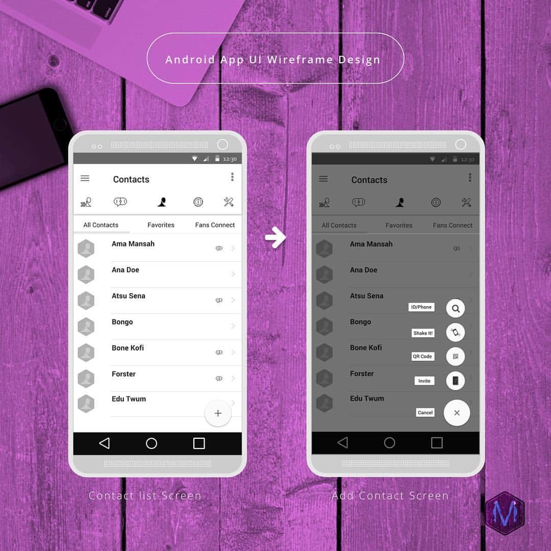 Mockups Interactiveのインスタグラム：「Android UI Wireframe smartphone  Design -  Contact list screen - 📱✍🏿️✏️📐🏳️‍🌈📏✒️#miworx #uidesign #uxdesign  #uirefram  #design #interface #userinterface #userexperience #ux #webdesign #graphic #graphics #graphicdesign #pixel #webdesigner #uidesign #creative #color #vector #flatdesign #app #art #artwork #illustration #icon #7daysof #artisitic #portfolio」