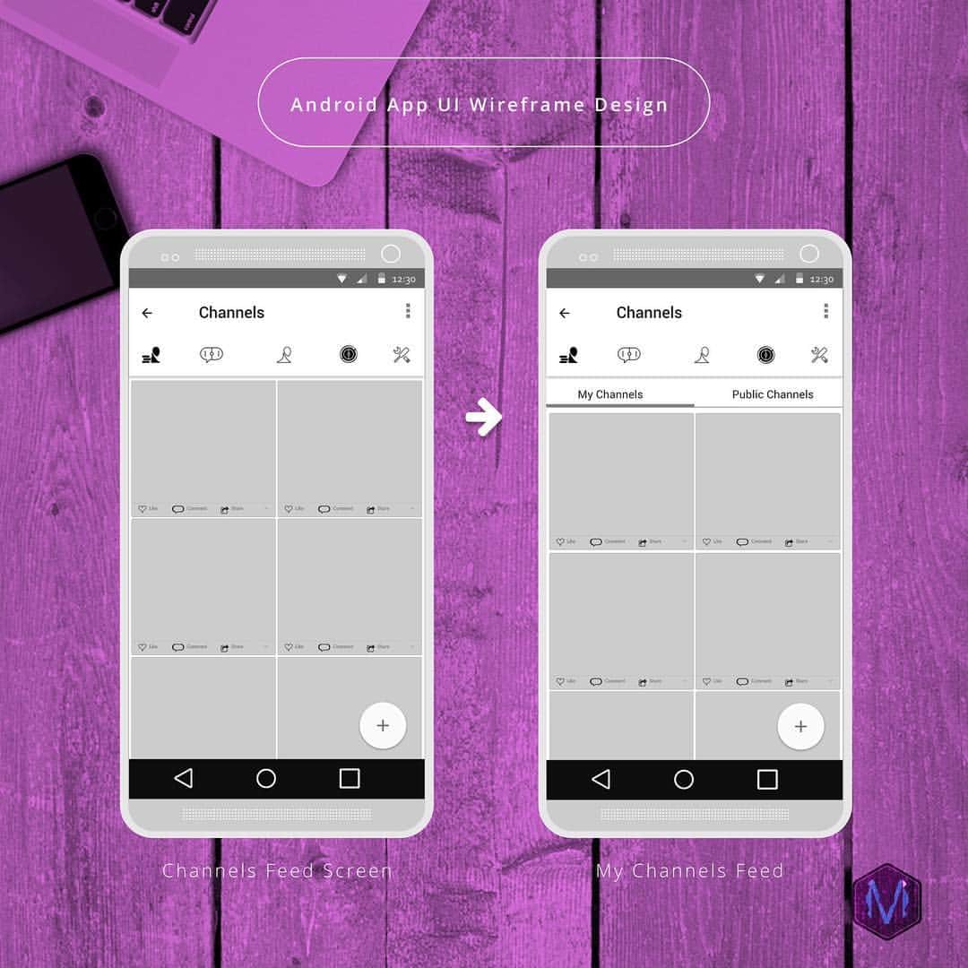 Mockups Interactiveのインスタグラム：「Android UI Wireframe smartphone  Design -  Channels Timeline Screen - 🖋✍🏿️📐✏️📏🖋👍🏿#miworx #uidesign #uxdesign  #uirefram  #design #interface #userinterface #userexperience #ux #webdesign #graphic #graphics #graphicdesign #pixel #webdesigner #uidesign #creative #color #vector #flatdesign #app #art #artwork #illustration #icon #7daysof #artisitic #portfolio」