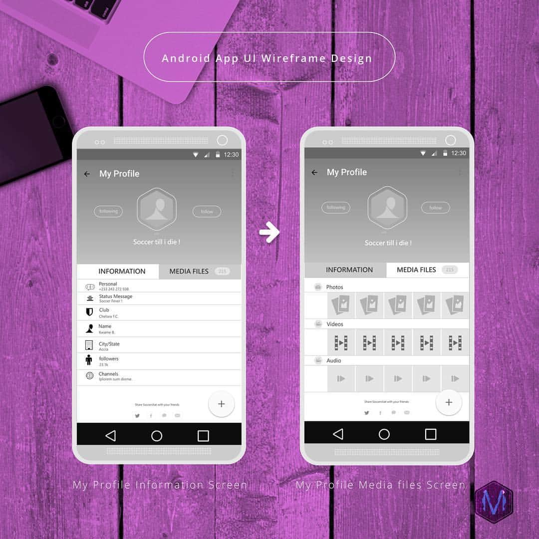 Mockups Interactiveのインスタグラム：「Android UI Wireframe smartphone  Design - Ny profile Information & Media files screen -📲✍🏿️🖋📐🏳️‍🌈✏️👆🏿😎 #miworx #uidesign #uxdesign  #uirefram  #design #interface #userinterface #userexperience #ux #webdesign #graphic #graphics #graphicdesign #pixel #webdesigner #uidesign #creative #color #vector #flatdesign #app #art #artwork #illustration #icon #7daysof #artisitic #portfolio」