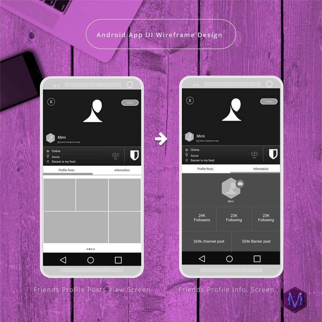 Mockups Interactiveのインスタグラム：「Android UI Wireframe smartphone  Design - 📲🖋✏️📐✍🏿️📐🏳️‍🌈view profile timeline screen - #miworx #uidesign #uxdesign  #uirefram  #design #interface #userinterface #userexperience #ux #webdesign #graphic #graphics #graphicdesign #pixel #webdesigner #uidesign #creative #color #vector #flatdesign #app #art #artwork #illustration #icon #7daysof #artisitic #portfolio」