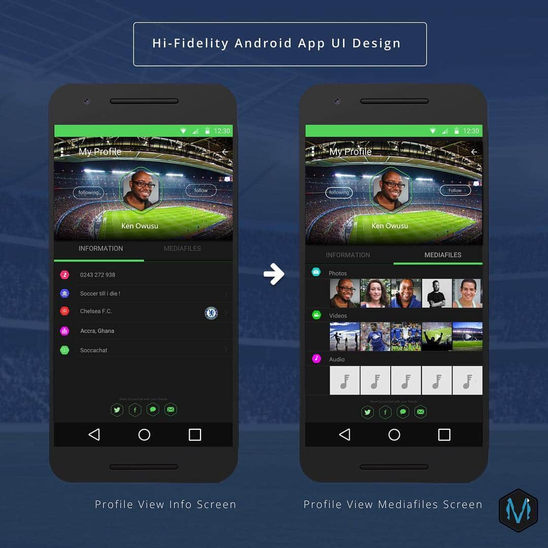 Mockups Interactiveのインスタグラム：「Hi-Fidelity Android APP UI Mockup Design ✏️📐📏[📲Profile info. & media files Screen ] #miworx #androidapp #materialdesign #uidesign #uxdesign  #uirefram  #design #interface #userinterface #userexperience #ux #webdesign #graphic #graphics #graphicdesign #pixel #webdesigner #uidesign #creative #color #vector #flatdesig#uiuxgh」