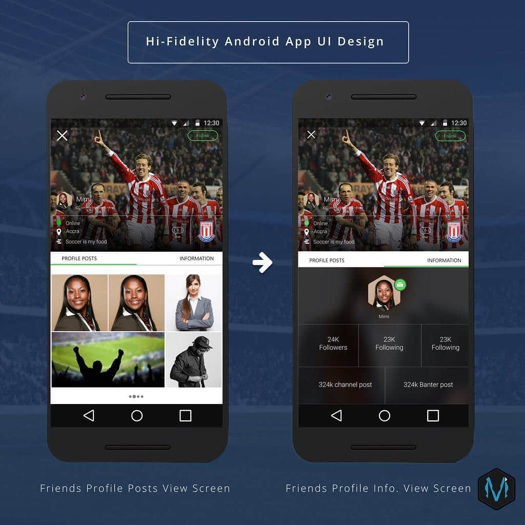 Mockups Interactiveのインスタグラム：「Hi-Fidelity Android APP UI Mockup Design ✏️📐📏[📲Friends profile post & info. Screen ] #miworx #androidapp #materialdesign #uidesign #uxdesign  #uirefram  #design #interface #userinterface #userexperience #ux #webdesign #graphic #graphics #graphicdesign #pixel #webdesigner #uidesign #creative #color #vector #flatdesig」