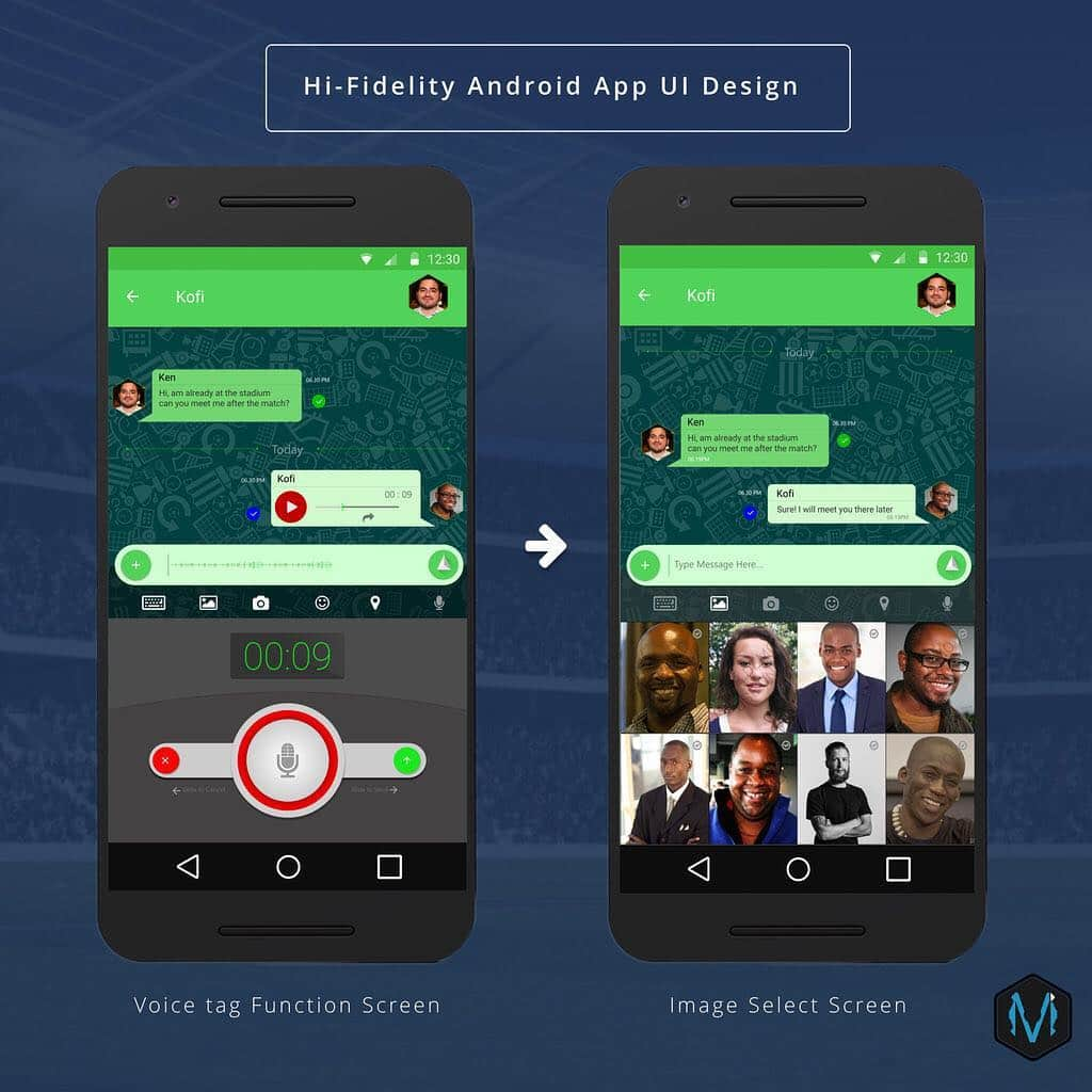 Mockups Interactiveのインスタグラム：「Hi-Fidelity Android APP UI Mockup Design ✏️📐📏[📲Voice tag & send image Screen ] #miworx #androidapp #materialdesign #uidesign #uxdesign  #uirefram  #design #interface #userinterface #userexperience #ux #webdesign #graphic #graphics #graphicdesign #pixel #webdesigner #uidesign #creative #color #vector#uiuxgh」