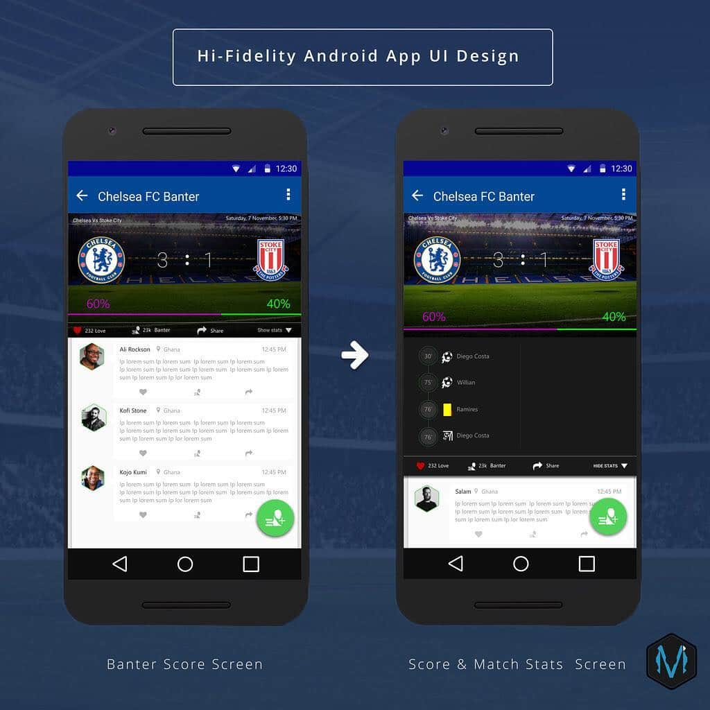 Mockups Interactiveのインスタグラム：「Hi-Fidelity Android APP UI Mockup Design ✏️📐📏[📲Banter Screen ] #miworx #androidapp #materialdesign #uidesign #uxdesign  #uirefram#uiuxgh  #design #interface #userinterface #userexperience #ux #webdesign #graphic #graphics #graphicdesign #pixel #webdesigner #uidesign #creative #color #vector #ghanabusiness #ghana #Accra #ghanaart」