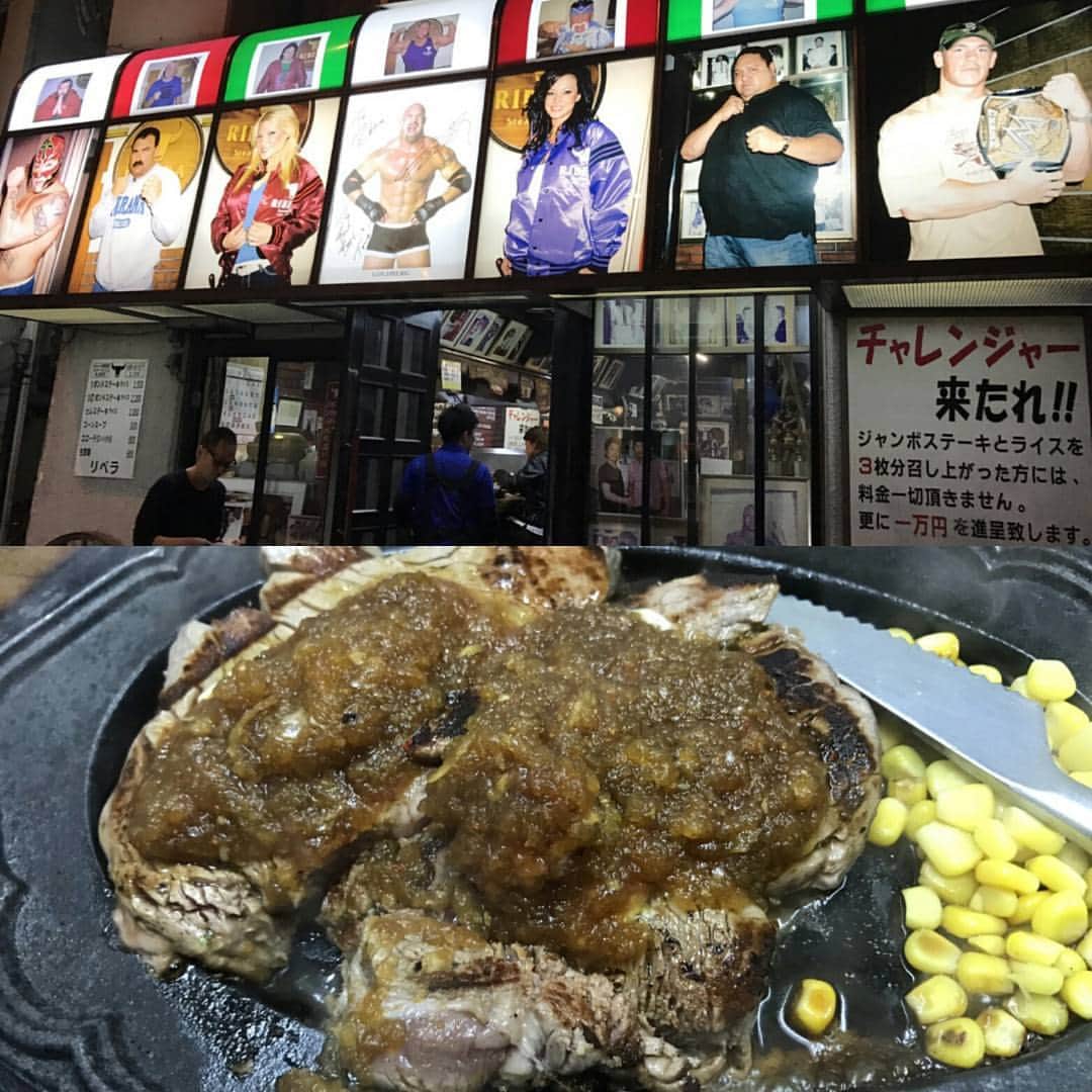 里美ゆりあのインスタグラム：「二日連続のリベラ♪ #450グラム#ライス#コーンスープ#サラダ #楽勝 #ステーキ#リベラ#バダハリ#横綱#ジャンボステーキ#いつか#完食」