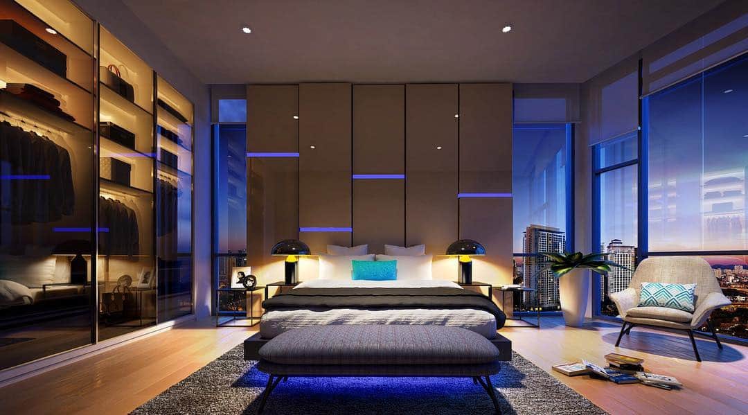 NuPropのインスタグラム：「Ultramodern bedroom where city life meets luxury.  #nuprop #malaysia #interiordesign #bedroom #modern #cityliving #kualalumpur」