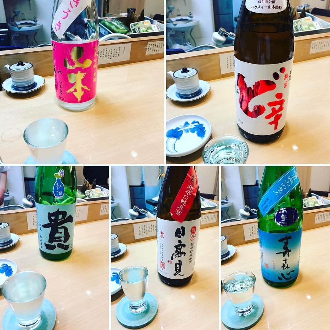 川田紳司のインスタグラム：「先日お寿司屋さんでいただいた日本酒さん達(●´ω｀●) 大変美味しゅうございました！ #高円寺#一会#日本酒」
