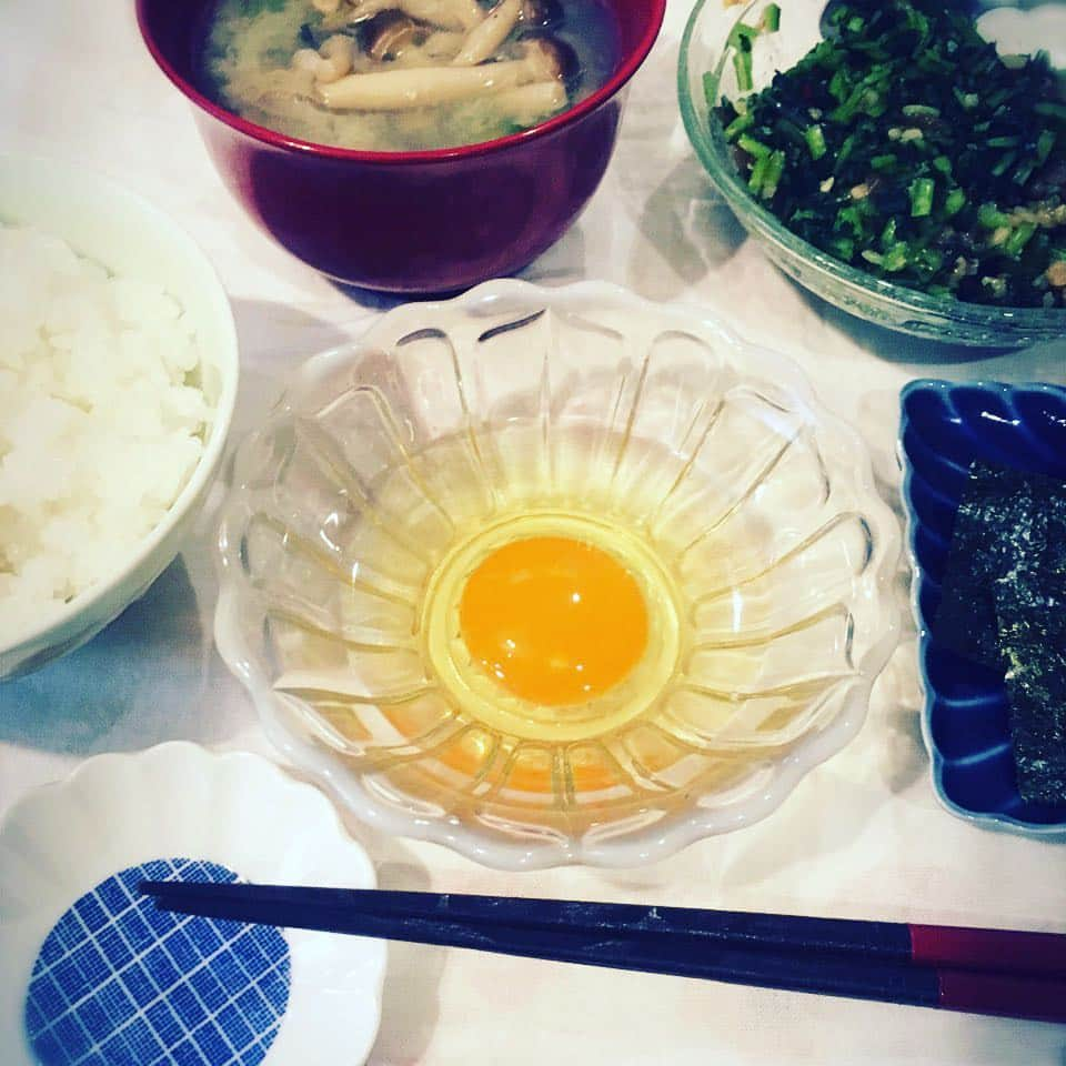 小谷美紗子さんのインスタグラム写真 - (小谷美紗子Instagram)「お食べ。  大阪の見山の郷で買った卵。一番好きな卵。大阪に行ったら必ず買って帰る。卵を沢山食べたらちょっと蕁麻疹が出るけど、それでも食べる。お味噌汁は牡蠣の。牡蠣にも3〜4回あたっているけど、それでも食べる。  #あさごはん #見山の郷 #たまご  #小谷美紗子 #odani」4月7日 13時51分 - odanimisako