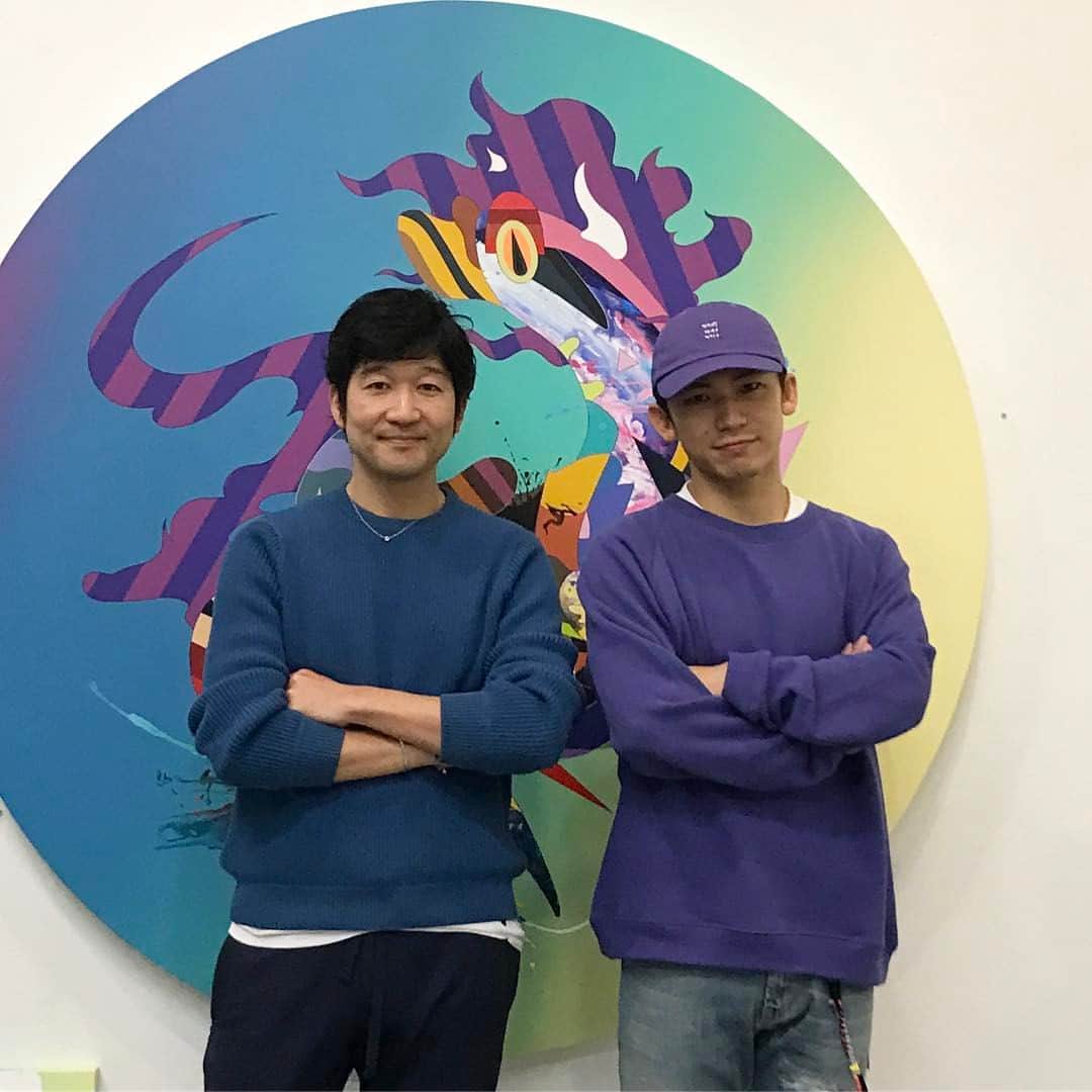 松山智一のインスタグラム：「Visitor from home #Tokyo, @exile_naoto_  東京からのお客さん。 ナオト君、次回は東京で〜。#exile」