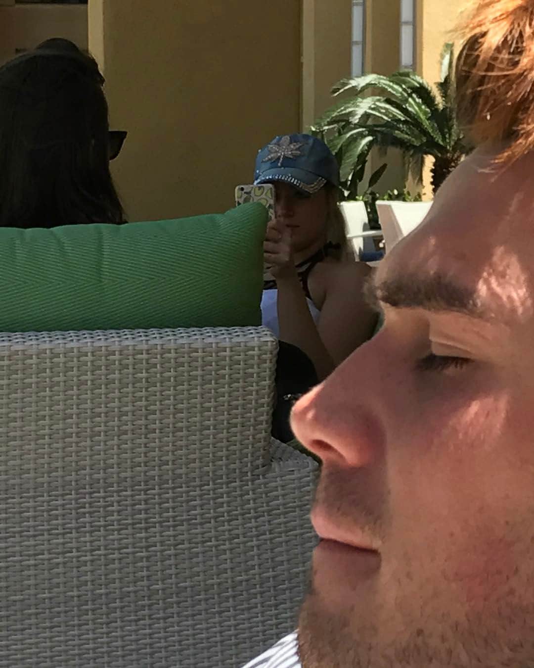のインスタグラム：「I should have guessed by the denim bedazzled devil's lettuce ball cap that the wearer wouldn't have the subtlety to pull off a proper camera duel. There, do you see her my fair audience? In the distance, past KJ's moai profile, the girl with the avocado phone case and pestle knuckles, giggling and wiggling like a toddler in a wicker chair and smelling like one of Marley's dreads. "How do you know she was taking a picture of you cole?" "Maybe she was taking a picture of KJ." Hmm, good point, but have you ever considered: eat my ass??? I know for a fact that I'm huge with the aging 420 audience.」