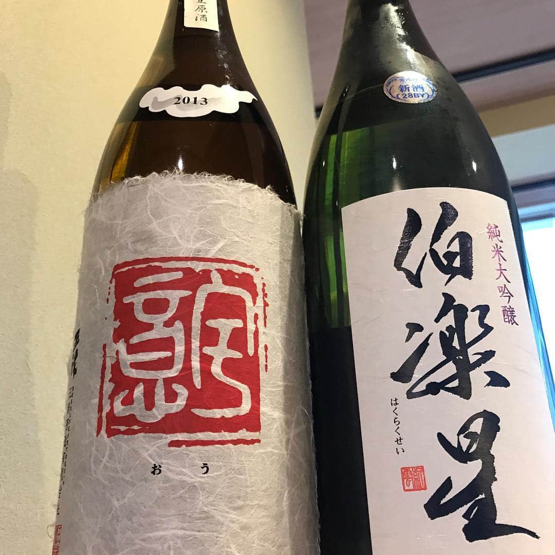 鮨処 然のインスタグラム：「こんばんわ。  今日は少々ハイエンドなお酒のご紹介を。 ・王禄 純米大吟醸 “意宇(おう)” 舟しぼり 無濾過生原酒 島根を代表するお酒と言ってもいい程の お酒です。中でも特別なお酒です。 純米大吟醸でありながら1-3年ほど熟成 させてからの出荷となるお酒です。 ・伯楽星 純米大吟醸 すっきりと飲みやすくキレのあるタイプの 純米大吟醸。香りも控えめなので食中酒 としてはもってこいです。  どちらも少々値がはりますが、ハレの日 などには是非とも飲んで頂きたいです。  皆様のお越しをお待ちしております。  #鮨処然 #北新地 #西梅田 #寿司 #鮮魚 #sushi #日本酒 #sake」