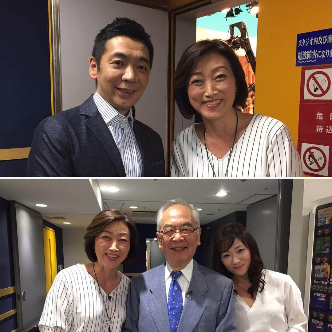 のインスタグラム：「フジテレビ「Mr.サンデー」でした。本番前に木村太郎さんとフジテレビ都政担当で小池都知事の横によくいらっしゃる小川記者と。(^^) 本番終わって、ネクタイ外された宮根さんと。今日のスタジオはいつもよりちょぴっと暑く。😅宮根さんと私だけ汗かいてたような。。。😊お疲れ様でございました。」
