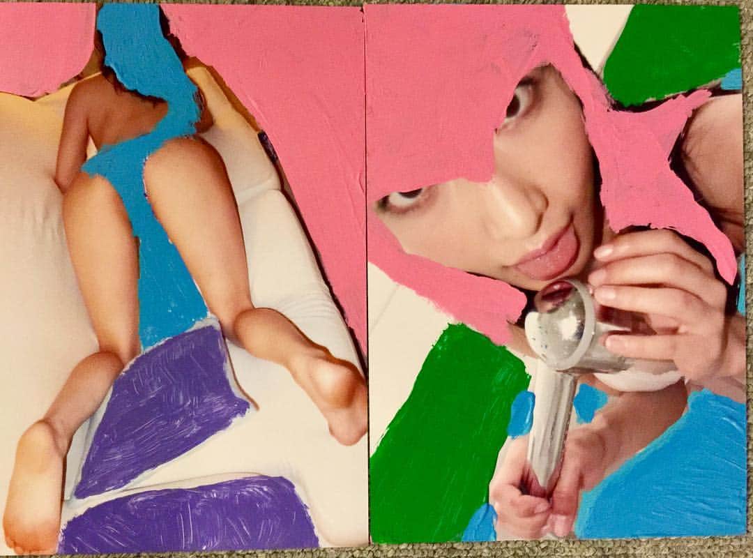 米原康正さんのインスタグラム写真 - (米原康正Instagram)「for the show 『i am growing out my bangs』ass & licking(blue & pink hair』collage by my photo & my painting」5月14日 23時55分 - yone69harajuku