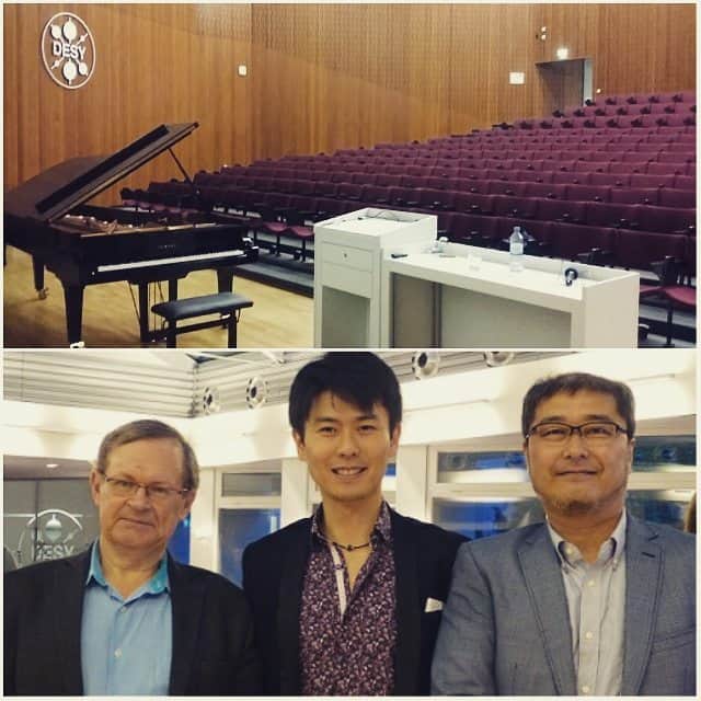 福間洸太朗さんのインスタグラム写真 - (福間洸太朗Instagram)「I had recitals in Hamburg and München. Yamaha provided me the great CFX pianos in both venues. Thank you very much!! Photo with Brian Foster (British physicist & concert organizer) and Takuro Hanada (piano technician from Yamaha Music Europe)  ハンブルク・ミュンヘンでのリサイタル無事に終了しました。  ハンブルクは物理研究所の講義室が会場で、コンサートの前に物理学者による講義１時間（今回のテーマは『忌々しいCO2』というお題w）、というユニークなコンサートシリーズ。今回３回目の出演でしたが、会場のピアノがあまり良くないことをヤマハ・ヨーロッパの方にお話したら、特別にCFXを提供してくださいました。ミュンヘンでのリサイタルでも素晴らしいCFXで弾かせて頂きました。 心から感謝申し上げます！  写真は、主催のブライアン・フォスター教授とヤマハ技術師の花田拓郎さんと。」5月23日 22時43分 - kotarofsky