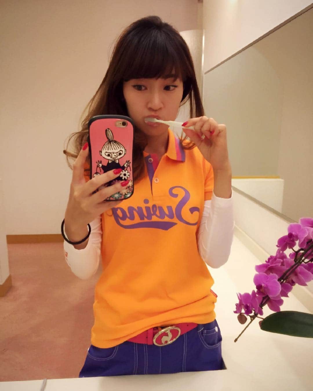 竹村真琴のインスタグラム：「今朝ラウンド前の #歯磨き #ゴルフ #ラウンド #ルコック」