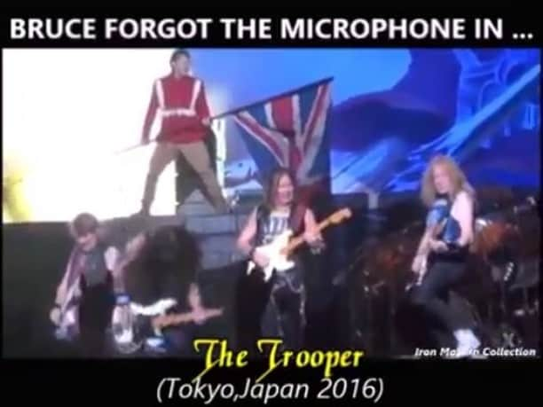 エイドリアン・スミスのインスタグラム：「this is very funny😹 Bruce forgets the microphone, and goes on stage without the microphone😹 #brucedickinson #adriansmith #davemurray #janickgers #steveharris #nickomcbrain #ironmaiden #thebest」