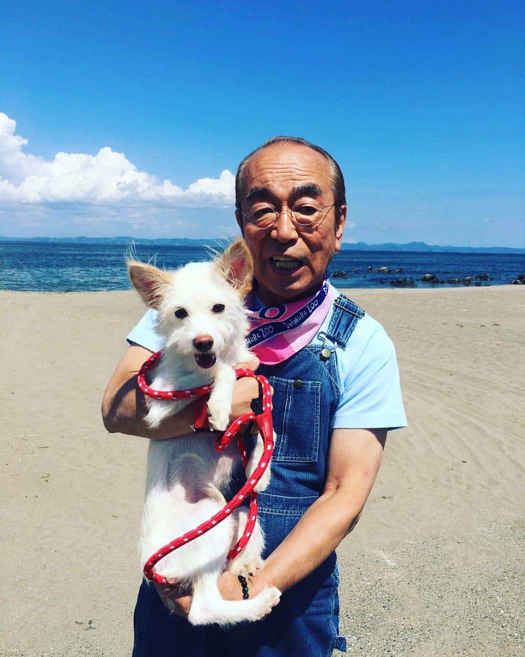 志村けんのインスタグラム：「ポチと 三浦海岸に行って来ました #志村けん  #志村動物園 #志村魂  #へんなおじさん  #ばか殿」