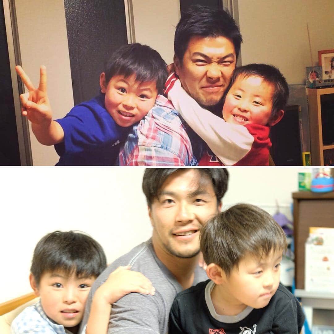 君島良夫のインスタグラム：「Now and then...These boys are growing up way too fast😳  #NowAndThen #KairuAndRui #MyBoys」