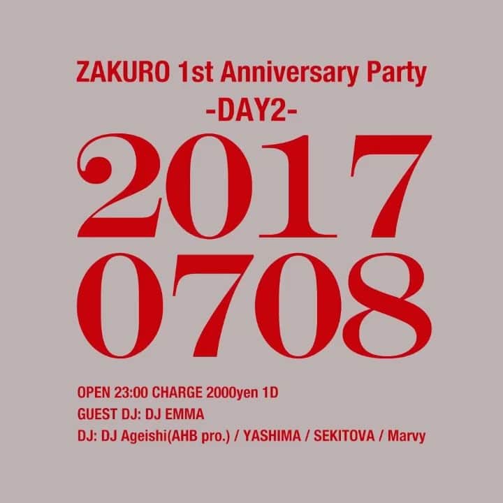 Live & Bar Onziemeのインスタグラム：「ZAKURO 1st Anniversary Party -DAY2- 2017.7.8 (SAT) OPEN 23:00 CHARGE 2000yen 1D  GUEST DJ:  DJ EMMA  DJ:  DJ Ageishi(AHB pro.) YASHIMA SEKITOVA Marvy  https://www.facebook.com/events/360882260994007/  #zakuro #ザクロ #zakuro_osaka #osaka #大阪 #dining #pub #restaurant #musicbar #soundbar #entertainment #nightout #nightlife #party #SalonDeDesire #salon_de_desire #イエーガー世界一森 #モリの気持ち」