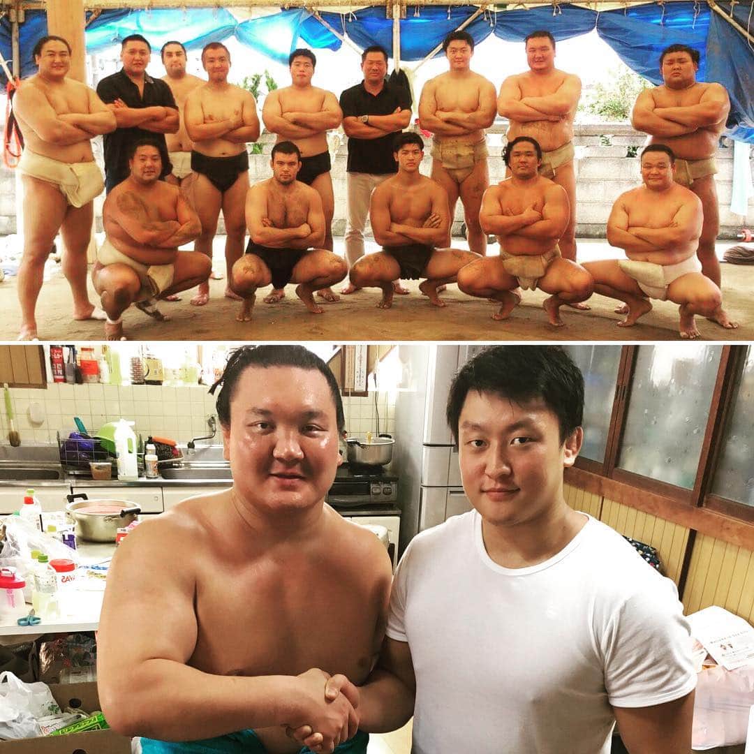 原沢久喜のインスタグラム：「宮城野部屋の稽古に参加させていただきました。いい経験ができました。ありがとうございました！ #宮城野部屋 #友綱部屋 #白鵬関 #相撲 #sumo #疲れた」