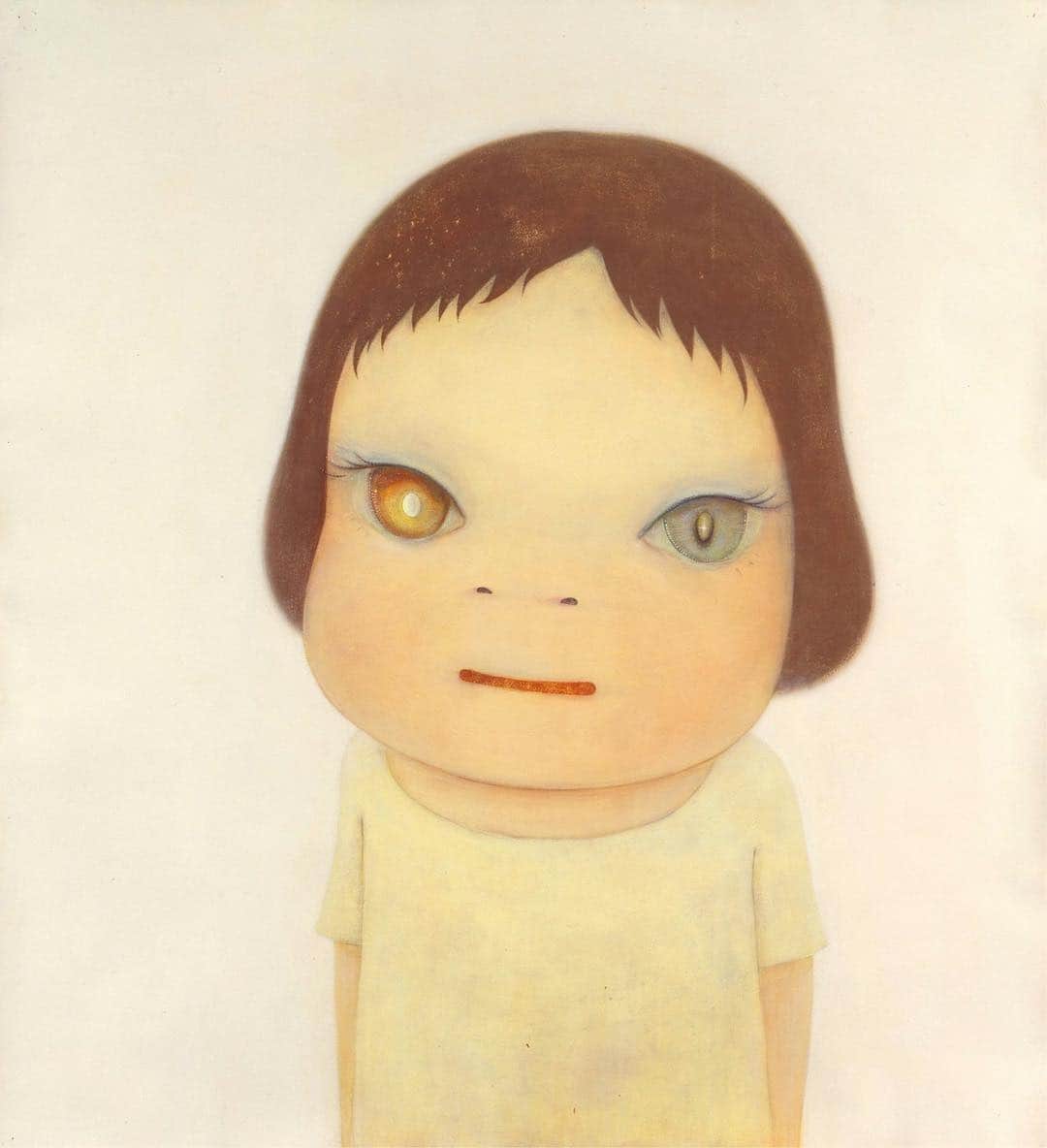 奈良美智のインスタグラム：「"missing in action - girl meets boy" (2005) from Hiroshima City Museum of Contemporary Art. a girl meets a "little boy" = is the code name of the atomic bomb dropped on Hiroshima. the explosion is reflected on her right eye.」