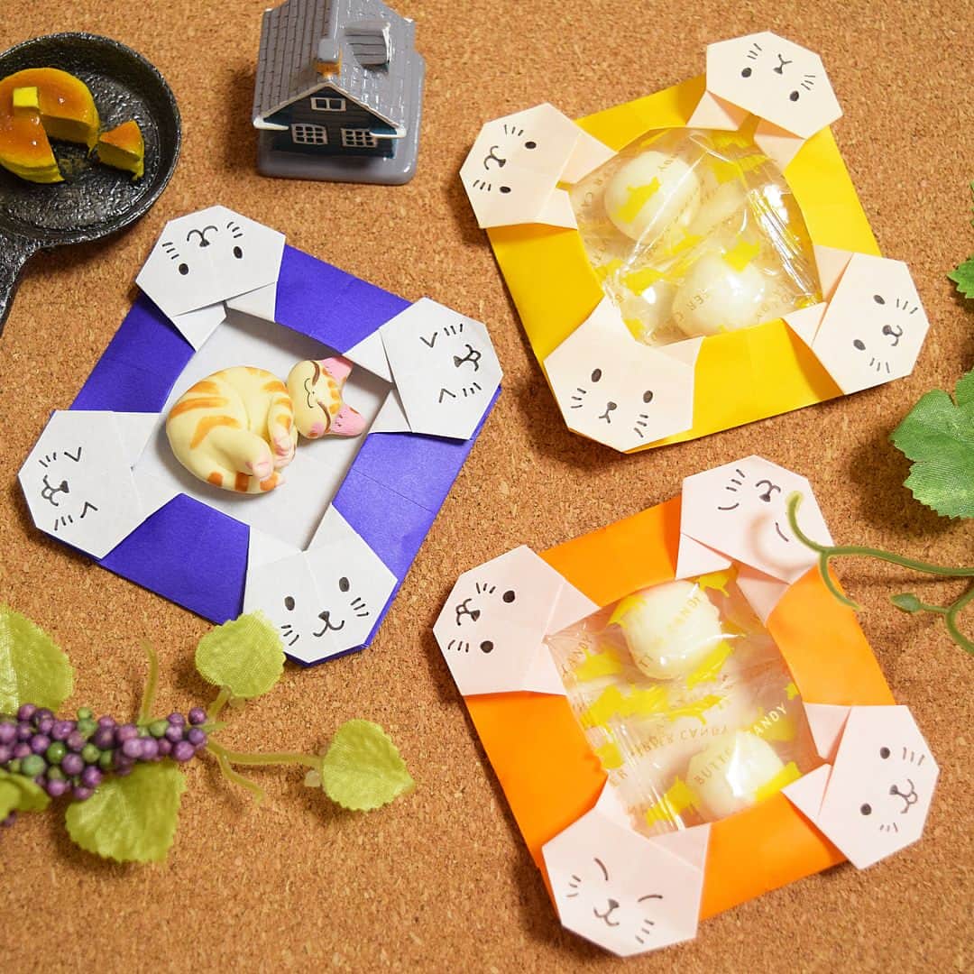 おりがみくらぶのインスタグラム：「新作の追加です。「ねこのかしざら」 #折紙 #折り紙 #おりがみ #おりがみくらぶ #origami #OrigamiClub」