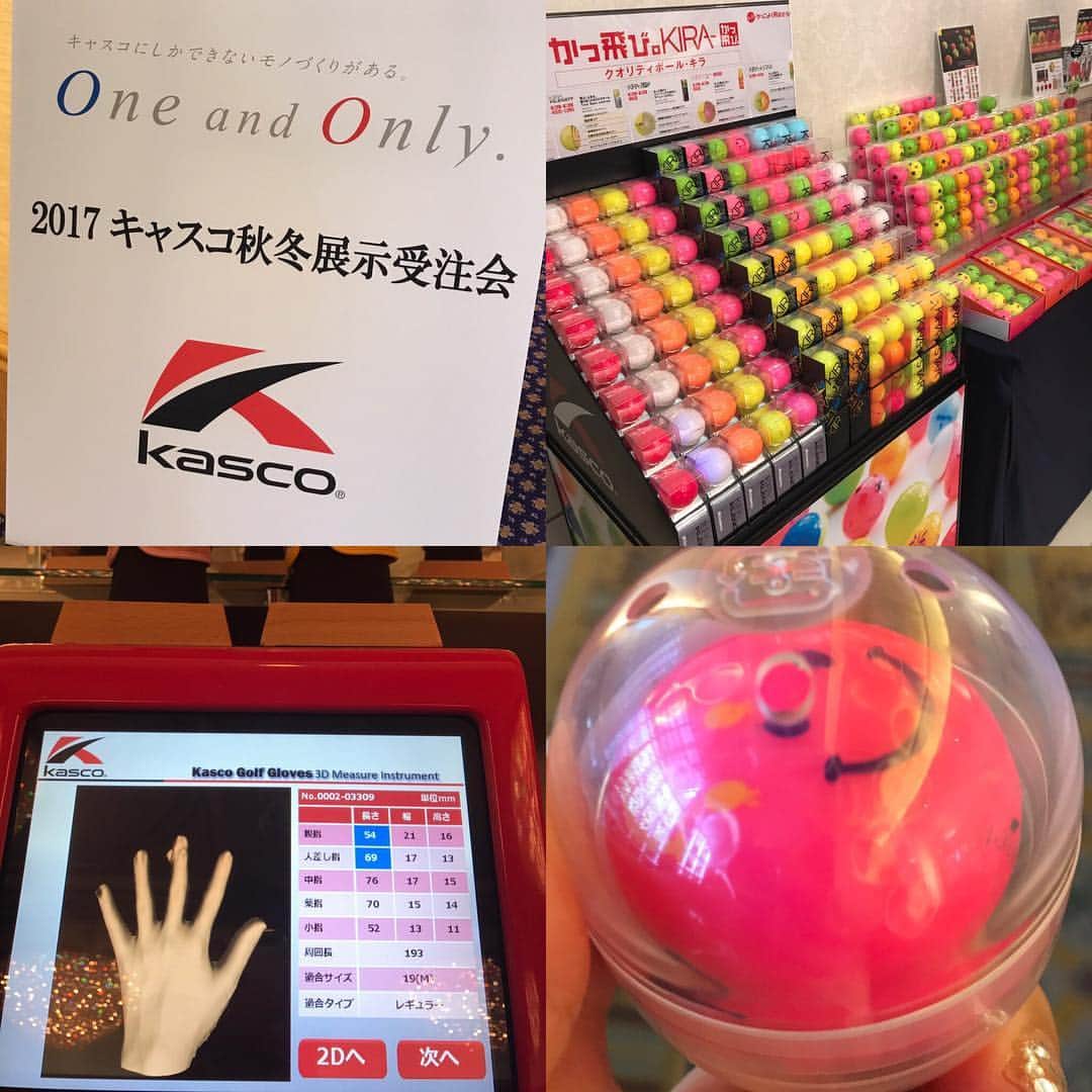 のインスタグラム：「デビューからキラボール愛用 #kasco #ゴルフ #ゴルフ女子 #グローブサイズ測定 #19センチ #親指と人差し指長いらしい #ボール可愛い」