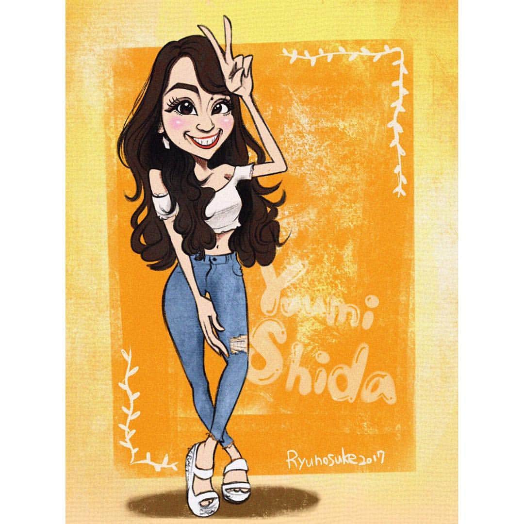 志田友美（ゆうみん）のインスタグラム：「. 似顔絵書いてもらった～😳✨ . 特徴掴まれすぎてしもた😂👏👏 嬉しすぎる‼️‼️ . ありがとうございますっ🙏🙏 . #caricaturejapan #picture #omotesando #harajuku #art #portrait #instalikes #instashot #instagood #instacode #thankyou #happy」