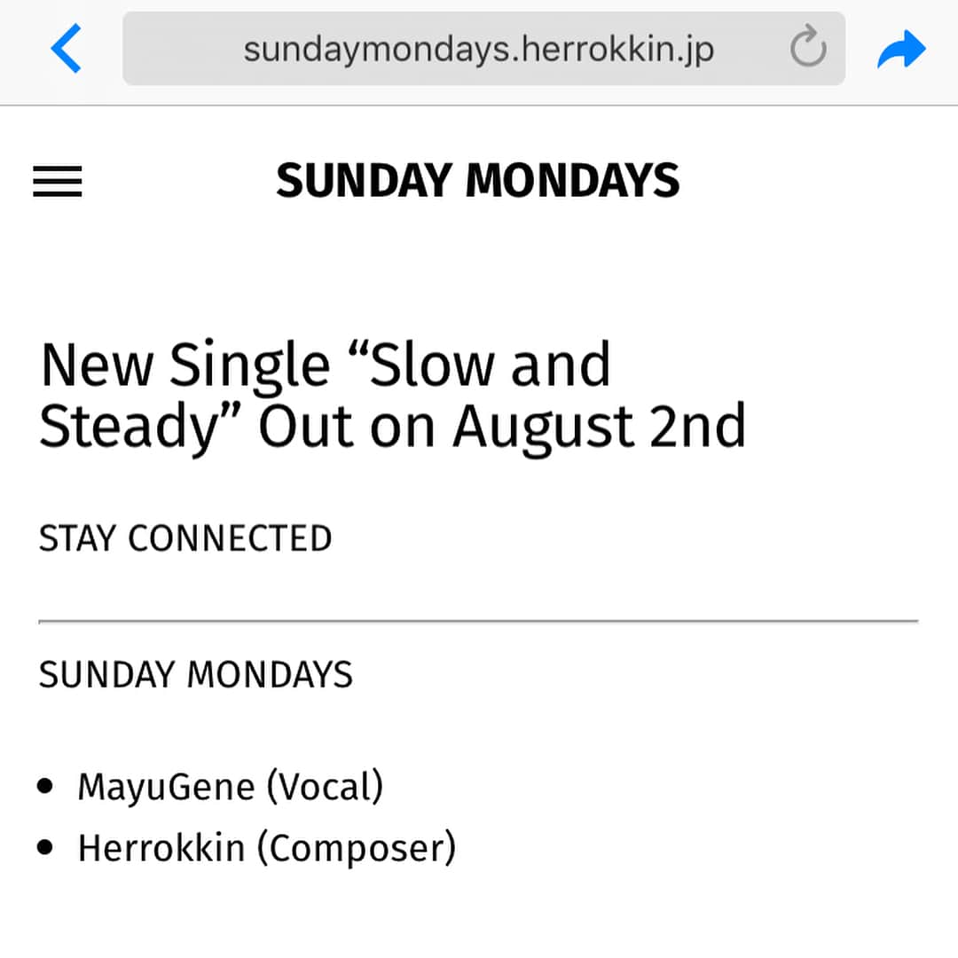 真友ジーンさんのインスタグラム写真 - (真友ジーンInstagram)「【New Single】 Herrokkinと真友ジーン.によるコラボプロジェクト「SUNDAY MONDAYS」から、 シングル「Slow and Steady」が2017/8/2に配信リリースされます。 STAY CONNECTED！ http://sundaymondays.herrokkin.jp/ . 🛳 . New Single “Slow and Steady” Out on August 2nd http://sundaymondays.herrokkin.jp/ -- SUNDAY MONDAYS * MayuGene (Vocal) * Herrokkin (Composer) . #真友ジーン #Mayugene #herrokkin」7月26日 21時22分 - mayugene