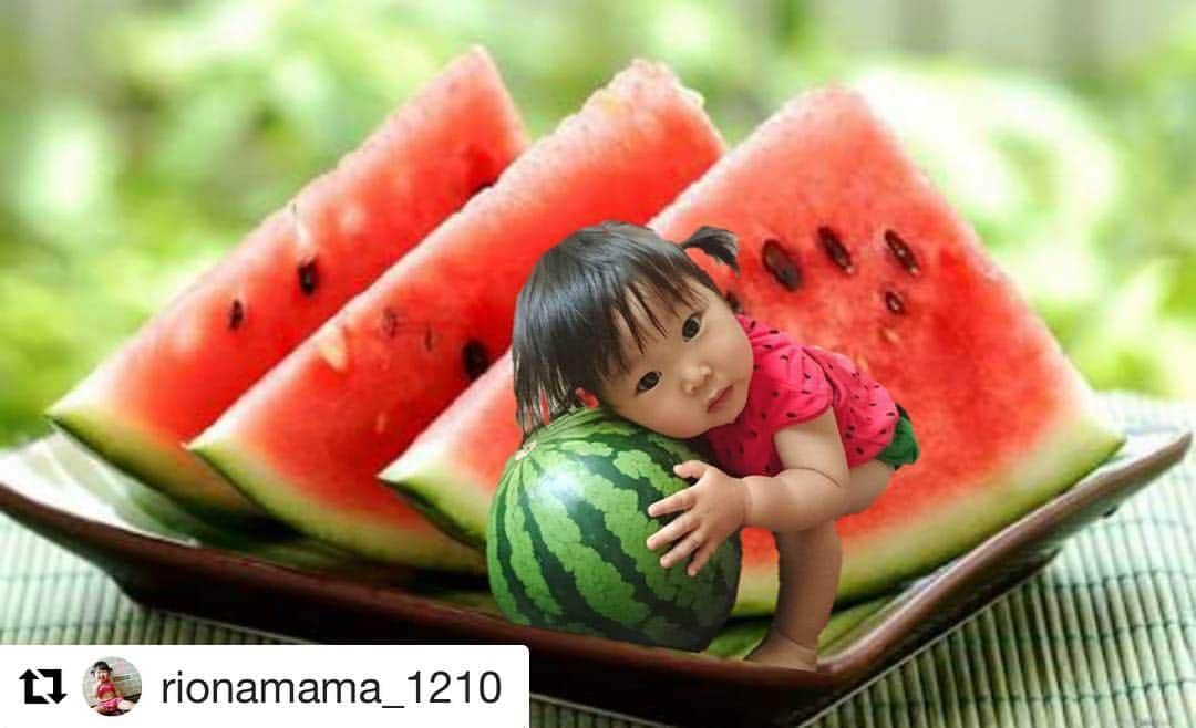 のインスタグラム：「#Repost @rionamama_1210 さんの投稿をご紹介！ ・ ・ ・ 今日から8月ですねぇ🎐 『スイカベビー』かわゆ〜😍🍉💕 . -------------------- 莉央奈スイカでおやすみなさい😌💤 色んな人の#スイカベビー や#フラペチーノベビー 作れて楽しかった☺💓 はじめてあんなにコメントもらったかも😆💕 . 目がチカチカする（笑） . コメント、DMくれれば作るんで興味あるかたお声がけください(´•᎑•`)♡フォロワーさん限定ね❤ (新規でもOKですよ👍) . ちなみに15個前のpostで8/5までプレゼント企画もやってます❤❤ . . #ママchan#mamaPRESS」